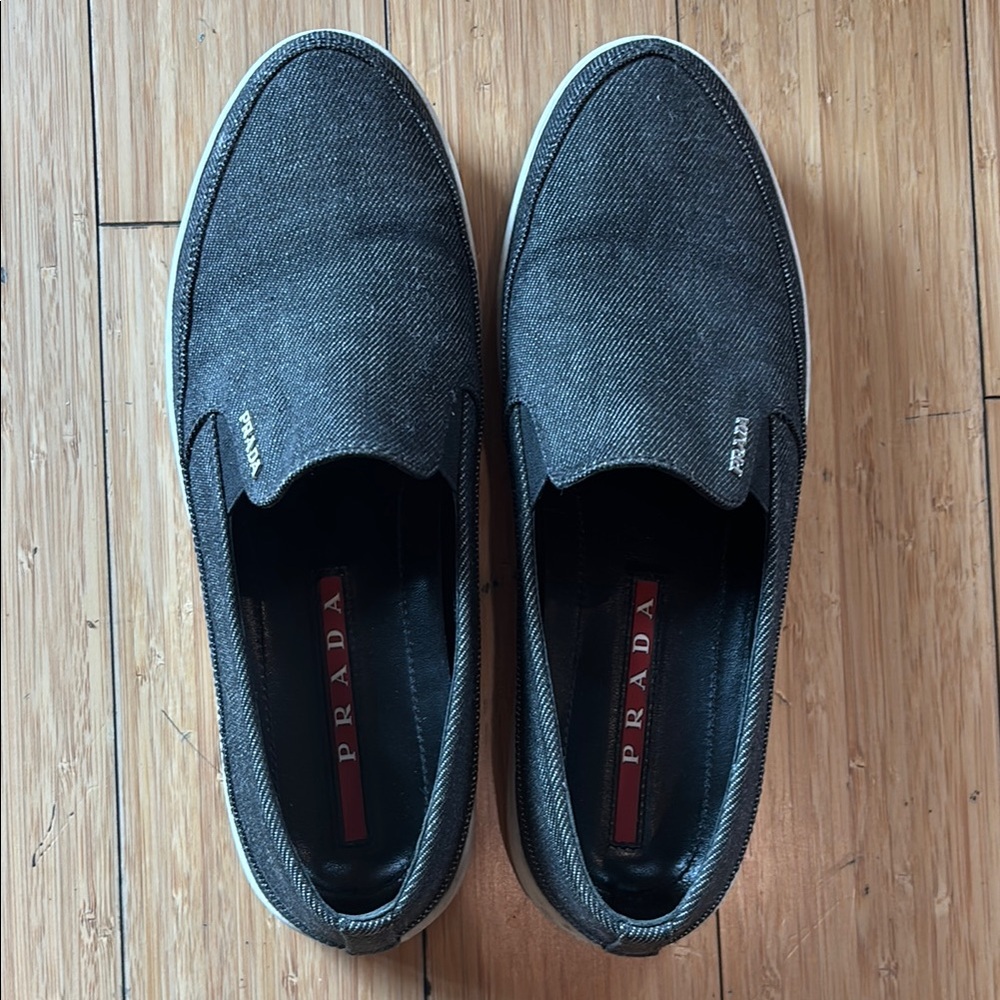 Prada Black Grey Slip-On Shoes